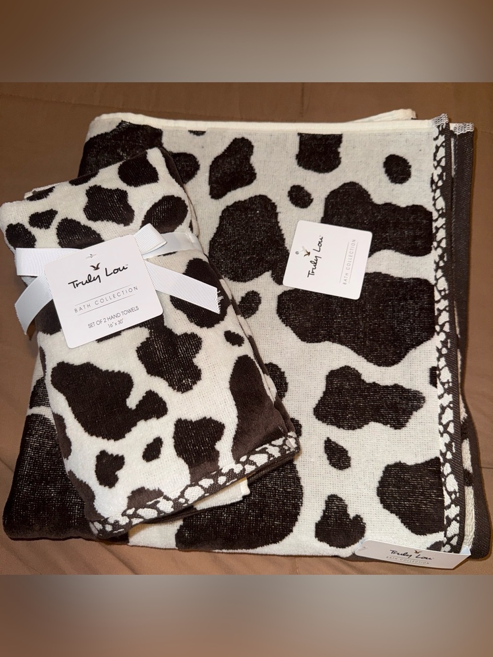 Trudy Lou Cow print hand towel set and matching Bath Towel #cowprint #western